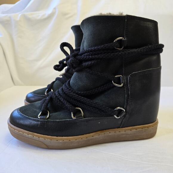 Isabel Marant Nowles Boots Womens US 5.5 / EU 36 Leather Shearling Hidden Wedge - Picture 5 of 12